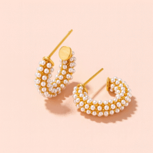 Chunky Pearl Beaded Hoop Earrings
