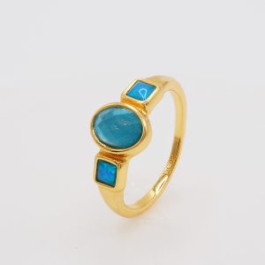 blue gold two tone stone ring