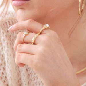 model wearing marquis ring