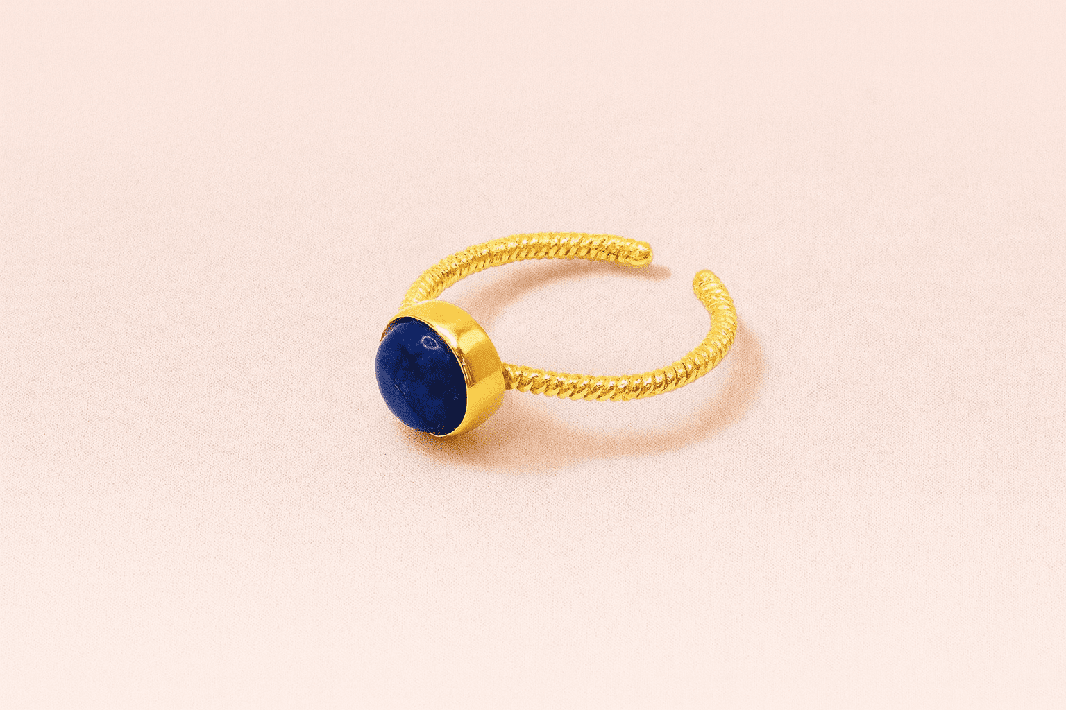 5B21D108-1865-45D5-8368-FD33A949E078 Blue Lazurite Twisted Design Open Ring