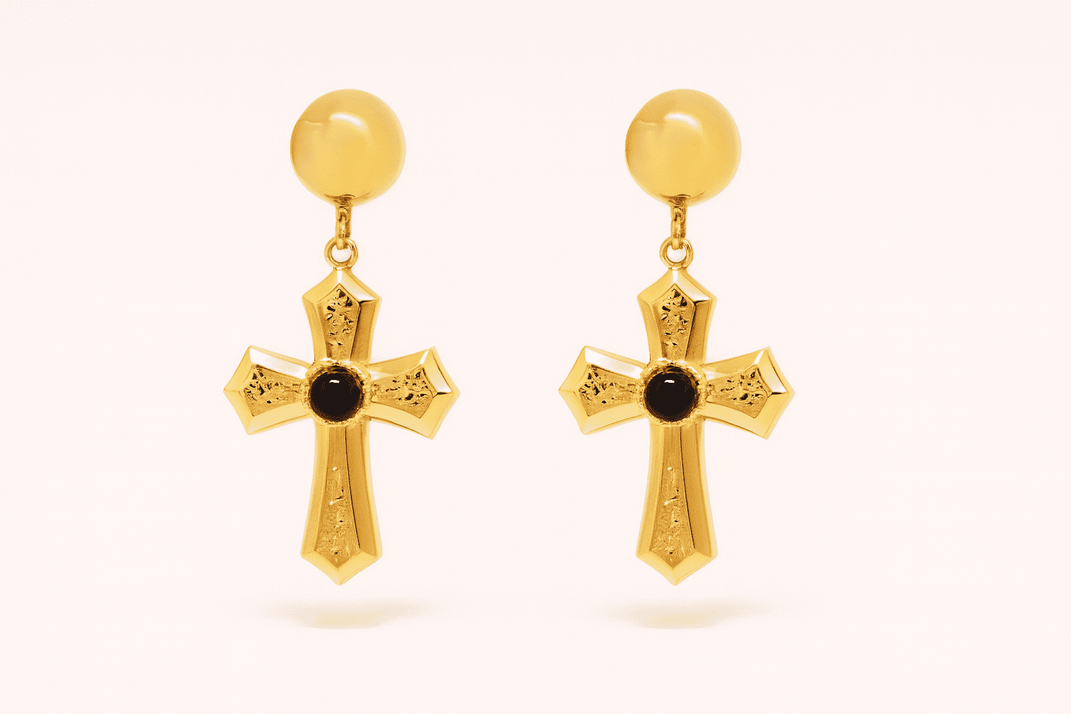 CAB13C57-8D7F-427C-99CA-8F327AA3D1BC Black Agate 18K PVD Stud Cross Earrings