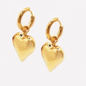 gold large heart earrings side view