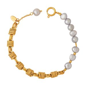 18K Gold Plated Bracelet with Pearl and Gold Bead