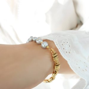 18K Gold Plated Bracelet with Pearl and Gold Bead