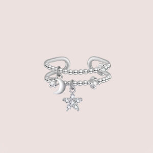 Moon & Star Silver Ring
