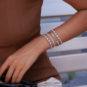 silver paperclip zircon bracelet