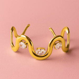 gold wave zircon cuff bangle