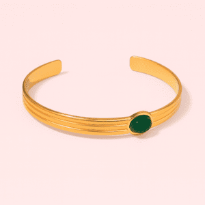 Gold Off-Centre Green Stone Cuff Bracelet – Stainless Steel