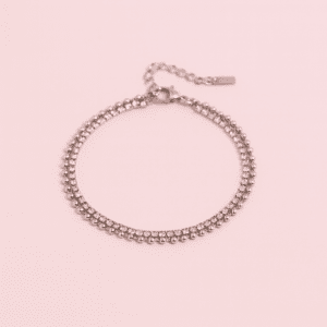 pink tennis bracelet in silver