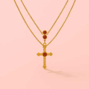 gold double layer cross necklace