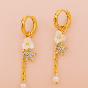 gold floral pearl drop earrings