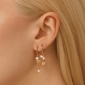 gold floral pearl drop earrings