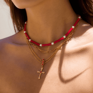 Gold Double Layer Cross Necklace